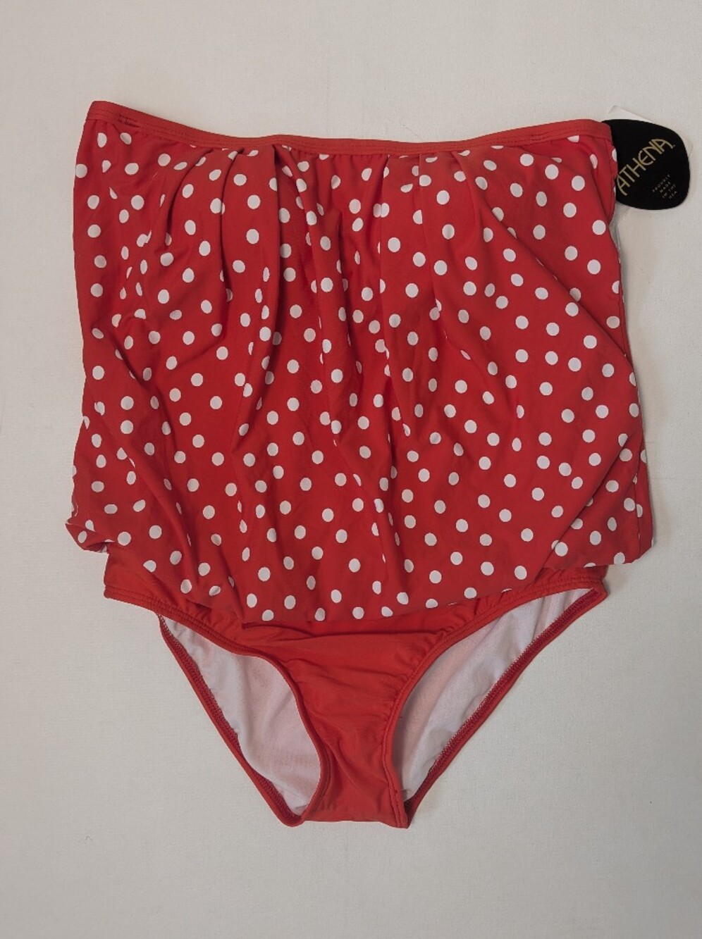 Athena Women Strapless Bandeau One Piece Swimsuit Red White Polka Dot Sz 10 New - Picture 9 of 13